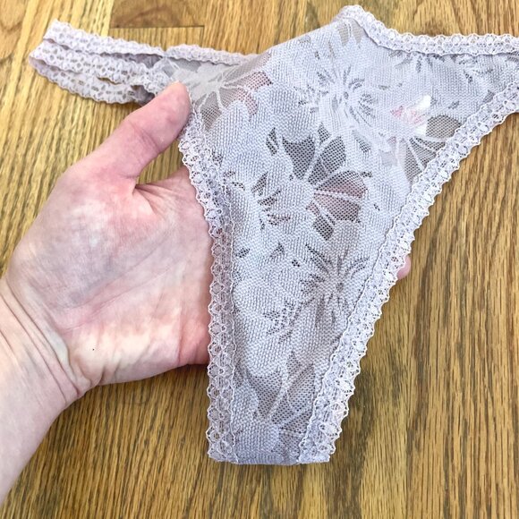 NEW NWT VS PINK VICTORIA'S SECRET Lace Strappy Thong Panty Lilac Lavender Purple - Picture 8 of 14